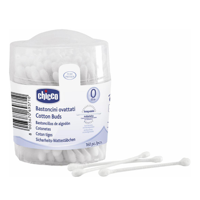 Ватные палочки Chicco Baby Moments, хлопок, пластик, (160 шт.)