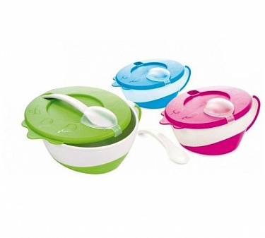 Миска с ложкой Canpol Little Cow 31/406, пластик, 350 мл., (миска, крышка, ложка)