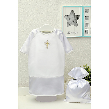 Крестильный набор Makkaroni Kids Георгий, для мальчиков, 2 пр. (рубашка, мешочек для хранения)