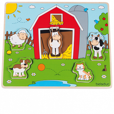 Пазл Beleduc Веселые друзья на ферме, берёза, (5 деталей, рамка)