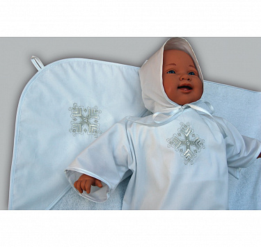 Крестильный набор Chepe Селена, 3 пр. (пеленка с капюшоном, чепчик, распашонка)